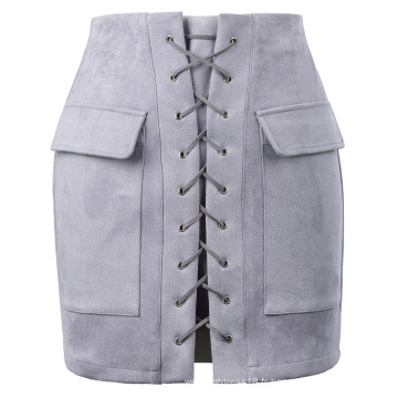 Kate Kasin Sexy Womens Stylish Slim Fit Haute taille Hips-Wrapped Grey Mini Skirt KK000604-3